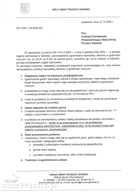 Wniosek o zakaz sprzedaży alkoholu - UG Pruszcz Gdański