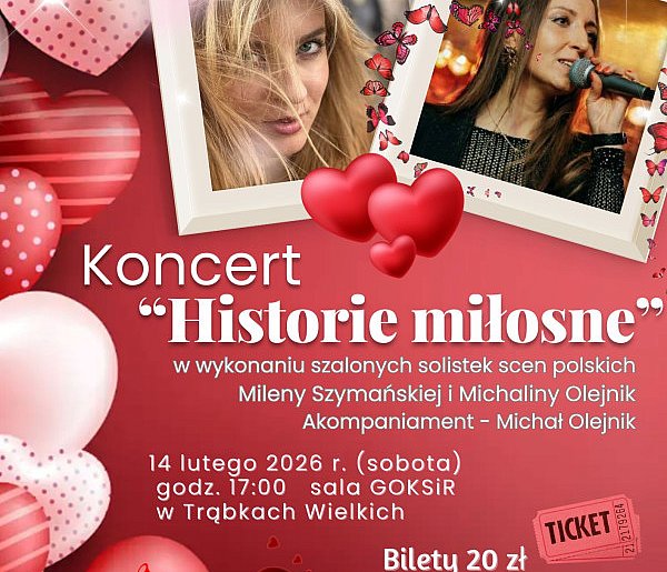 Walentynki z muzyką: „Historie miłosne” w GOKSiR Trąbki Wielkie
