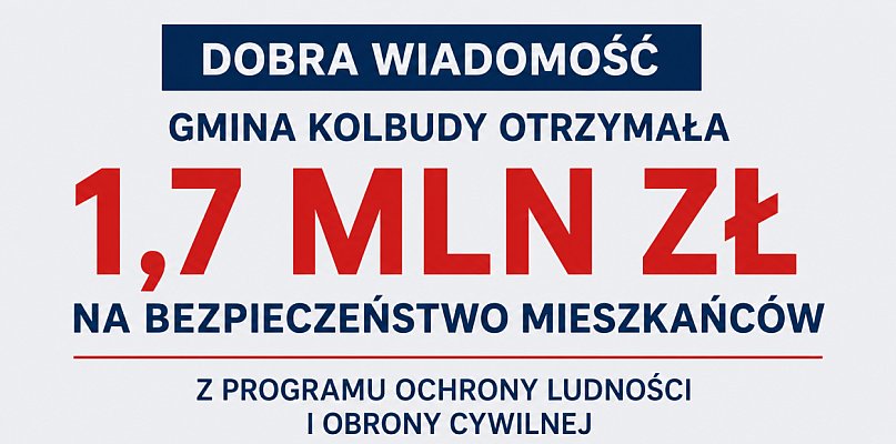 Gmina Kolbudy otrzymała 1,7 mln zł na bezpieczeństwo mieszkańców