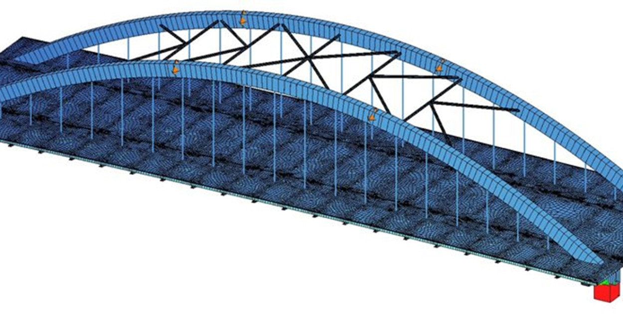 Wizualizacja modelu obliczeniowego ustroju – aksonometria – widok z góry– SOFiSTiK System Visualization 2022 informacja z https://platformazakupowa.pl/transakcja/1152874