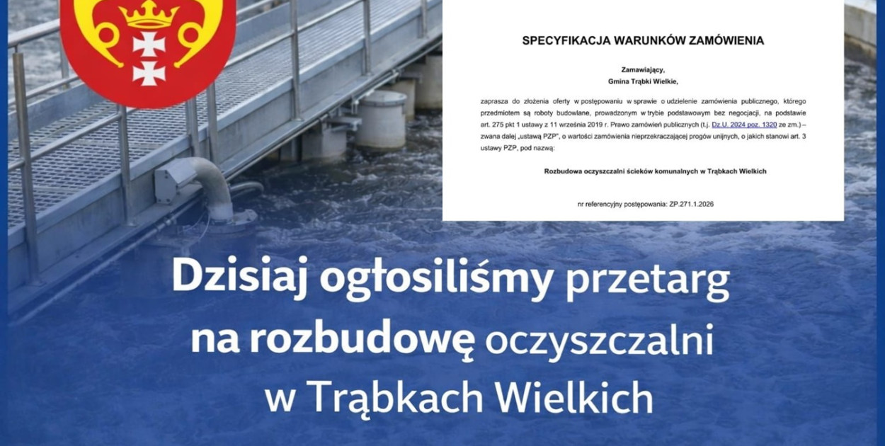 Gmina Trąbki Wielkie ogłasza przetarg na rozbudowę oczyszczalni ścieków